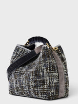 Vittoria - Handmade Italian Fabric Grey Chenille Handbag with Velvet Shoulder Strap