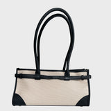 Leandra - Italian Leather & Canvas East West Satchel Shoulder Bag