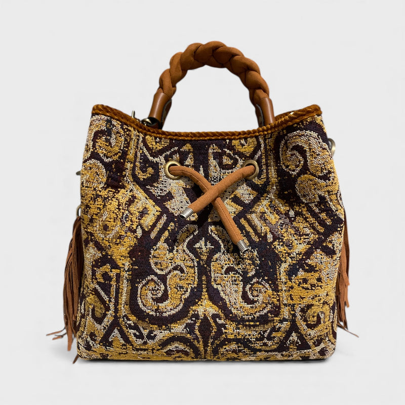 Vittoria - Handmade Italian Fabric Native American Tapestry Shoulder Bag with Fringe