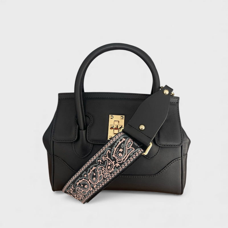 Milano Medium - Italian Leather Handle Bag with Woven Crossbody Strap