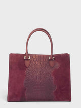 Grassetto- Italian Suede & Croc Embossed Leather Handle Bag