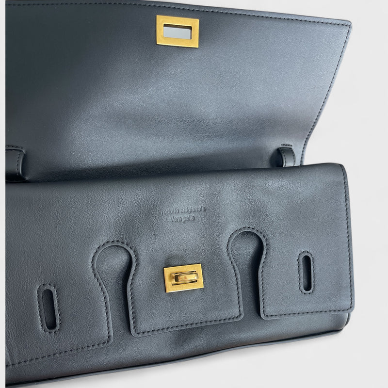 Bellina - Italian Leather Convertible Clutch Bag with Twist Lock