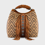 Vittoria - Handmade Italian Fabric Boho Fringe Shoulder Bag with Western Stud Accents