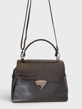 Beldaccini - Italian Leather Croc-Embossed Multi-Compartment Handle Bag