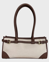 Leandra - Italian Leather & Canvas East West Satchel Shoulder Bag