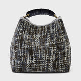 Vittoria - Handmade Italian Fabric Grey Chenille Handbag with Velvet Shoulder Strap