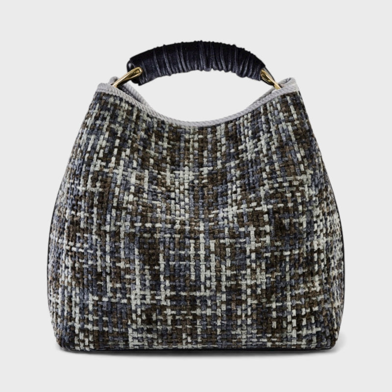Vittoria - Handmade Italian Fabric Grey Chenille Handbag with Velvet Shoulder Strap