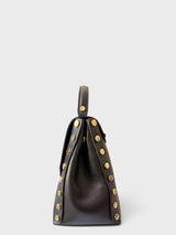 Madisse - Italian Leather Croc-Embossed Top Handle Bag with Gold Rivet Detailing