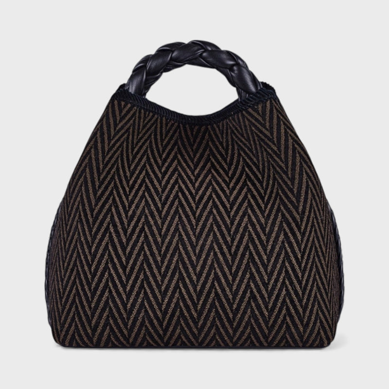 Vittoria - Handmade Italian Fabric Chevron Print Handbag with Braided Handle and Velvet Shoulder Strap