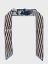 Sky Blue Straps and Checkers - Double-Sided Equestrian Print Twilly Scarf 35.5