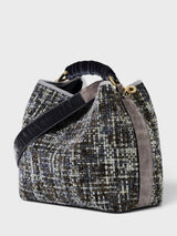 Vittoria - Handmade Italian Fabric Grey Chenille Handbag with Velvet Shoulder Strap