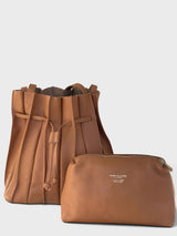 Cammello - Italian Leather Pleated Roomy Bucket Bag with Included Pochette