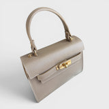 Meelana - Italian Leather Classic Satchel Handle Bag with Kelly Inspired Gold Twist Lock