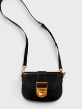 Sarina - Italian Leather Glazed Smooth Saddle Bag with Gold Hardware