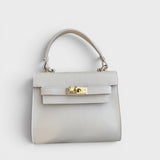 Meelana - Italian Leather Classic Satchel Handle Bag with Kelly Inspired Gold Twist Lock