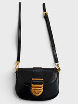 Sarina - Italian Leather Glazed Smooth Saddle Bag with Gold Hardware