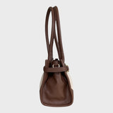 Leandra - Italian Leather & Canvas East West Satchel Shoulder Bag