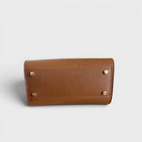 Meelana - Italian Leather Classic Satchel Handle Bag with Kelly Inspired Gold Twist Lock