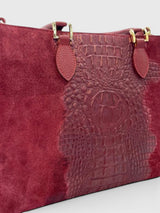 Grassetto- Italian Suede & Croc Embossed Leather Handle Bag
