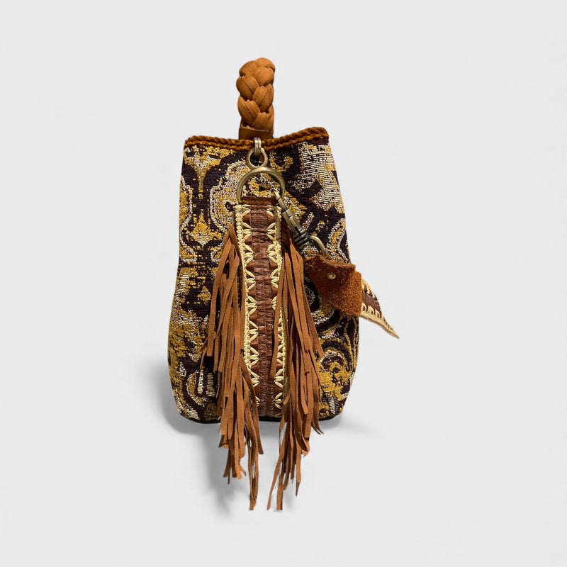 Vittoria - Handmade Italian Fabric Native American Tapestry Shoulder Bag with Fringe