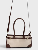 Leandra - Italian Leather & Canvas East West Satchel Shoulder Bag