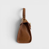 Meelana - Italian Leather Classic Satchel Handle Bag with Kelly Inspired Gold Twist Lock