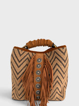 Vittoria - Handmade Italian Fabric Boho Fringe Shoulder Bag with Western Stud Accents