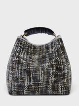 Vittoria - Handmade Italian Fabric Grey Chenille Handbag with Velvet Shoulder Strap