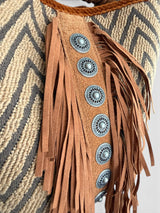 Vittoria - Handmade Italian Fabric Boho Fringe Shoulder Bag with Western Stud Accents