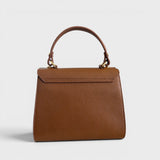 Meelana - Italian Leather Classic Satchel Handle Bag with Kelly Inspired Gold Twist Lock