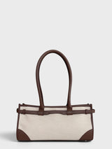 Leandra - Italian Leather & Canvas East West Satchel Shoulder Bag