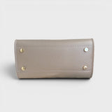 Meelana - Italian Leather Classic Satchel Handle Bag with Kelly Inspired Gold Twist Lock