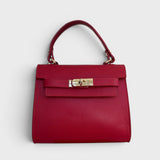 Meelana - Italian Leather Classic Satchel Handle Bag with Kelly Inspired Gold Twist Lock
