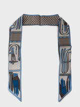 Sky Blue Straps and Checkers - Double-Sided Equestrian Print Twilly Scarf 35.5