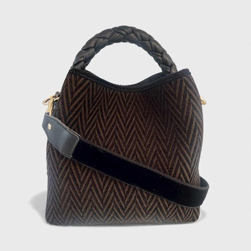 Vittoria - Handmade Italian Fabric Chevron Print Handbag with Braided Handle and Velvet Shoulder Strap