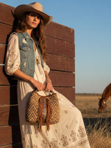Vittoria - Handmade Italian Fabric Boho Fringe Shoulder Bag with Western Stud Accents