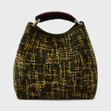 Vittoria - Handmade Italian Fabric Army Green Chenille Handbag with Velvet Shoulder Strap