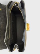 Madisse - Italian Leather Croc-Embossed Top Handle Bag with Gold Rivet Detailing