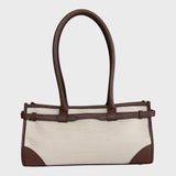 Leandra - Italian Leather & Canvas East West Satchel Shoulder Bag