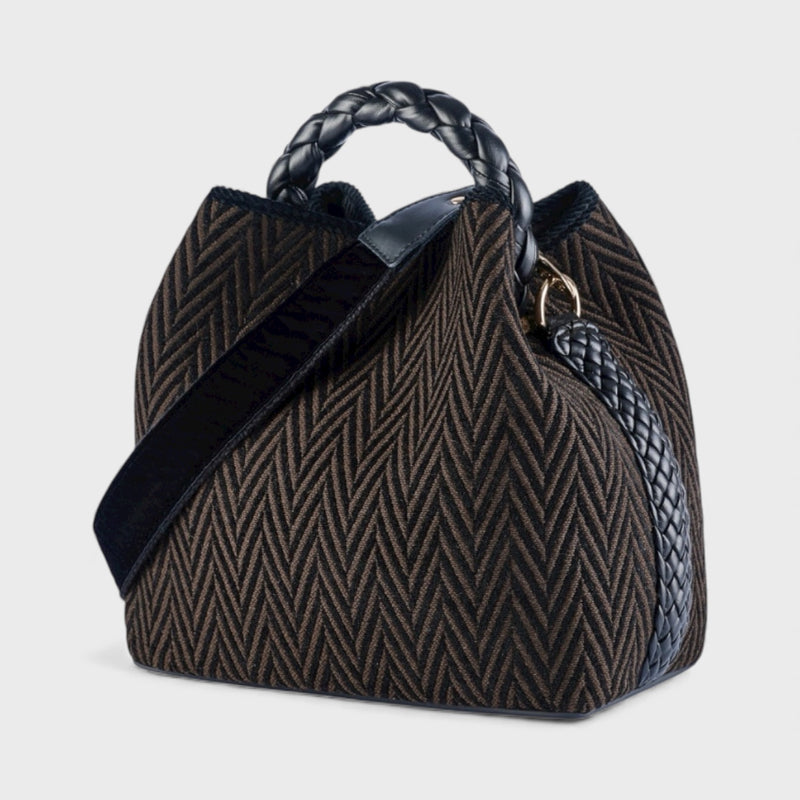 Vittoria - Handmade Italian Fabric Chevron Print Handbag with Braided Handle and Velvet Shoulder Strap