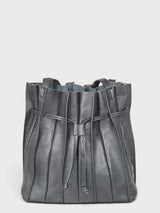 Cammello Black - Italian Leather Pleated Roomy Bucket Bag with Included Pochette