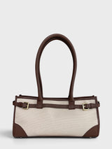 Leandra - Italian Leather & Canvas East West Satchel Shoulder Bag