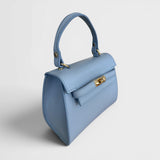 Meelana - Italian Leather Classic Satchel Handle Bag with Kelly Inspired Gold Twist Lock