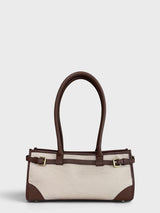 Leandra - Italian Leather & Canvas East West Satchel Shoulder Bag