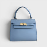 Meelana - Italian Leather Classic Satchel Handle Bag with Kelly Inspired Gold Twist Lock