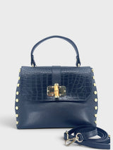Madisse - Italian Leather Croc-Embossed Top Handle Bag with Gold Rivet Detailing