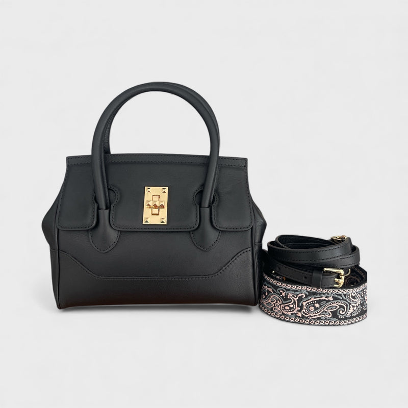 Milano Medium - Italian Leather Handle Bag with Woven Crossbody Strap
