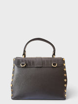 Madisse - Italian Leather Croc-Embossed Top Handle Bag with Gold Rivet Detailing