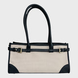 Leandra - Italian Leather & Canvas East West Satchel Shoulder Bag