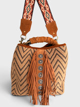 Vittoria - Handmade Italian Fabric Boho Fringe Shoulder Bag with Western Stud Accents